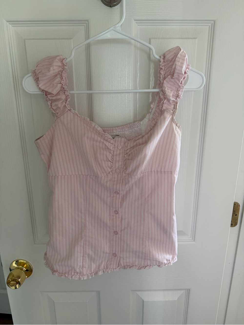 Hollister Light Pink and White Striped Shirt Size Medium Stains